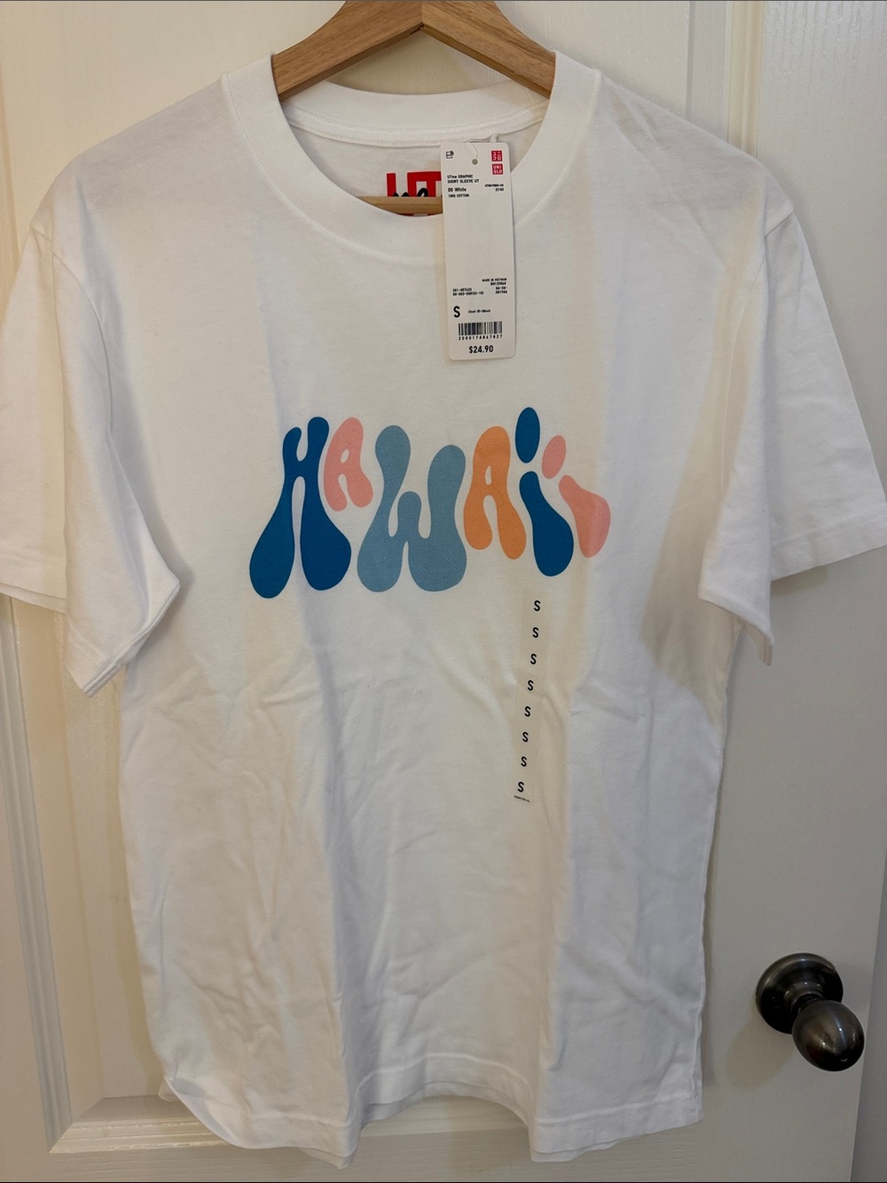 Uniqlo White Kids 'Hawaii' Retro Graphic Tee - Blue & Peach